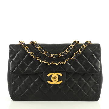 Chanel Vintage Classic Single Flap Bag Quilted Lambskin Maxi Black 4411221