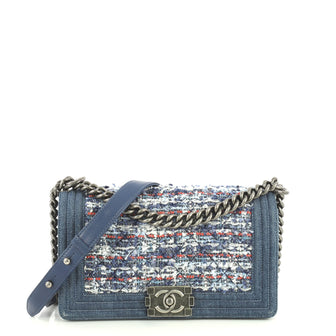 Chanel Boy Flap Bag Braided Tweed and Lambskin with Denim Old Medium Blue 4411227