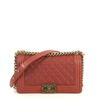 Chanel Boy Flap Bag Quilted Caviar Old Medium Red 4411230