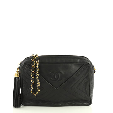 Chanel Vintage Camera Tassel Bag Chevron Lambskin Small Black 4411239