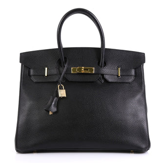 Hermes Birkin Handbag Black Ardennes with Gold Hardware 35 Black 441123