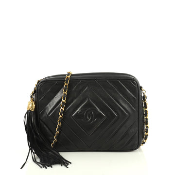 Chanel Vintage Camera Tassel Bag Chevron Lambskin Small Black 4411240