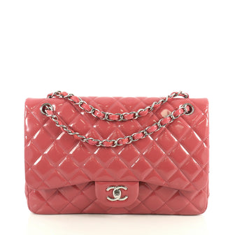 Chanel Classic Double Flap Bag Quilted Patent Jumbo Pink 4411247