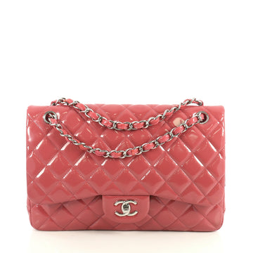 Chanel Classic Double Flap Bag Quilted Patent Jumbo Pink 4411247