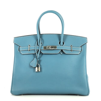 Hermes Birkin Handbag Blue Togo with Palladium Hardware 35 Blue 441124
