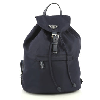 Prada Front Zip Drawstring Backpack Tessuto Large Blue 4411251