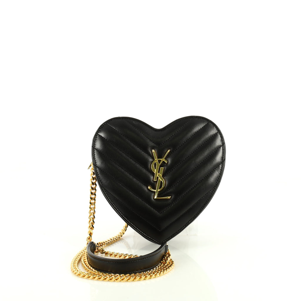 Saint Laurent Love Heart Chain Bag Matelasse Chevron Leather Small Black  4411255
