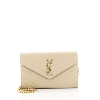 Saint Laurent Classic Monogram Wallet on Chain Matelasse Chevron Leather Medium Neutral 4411256