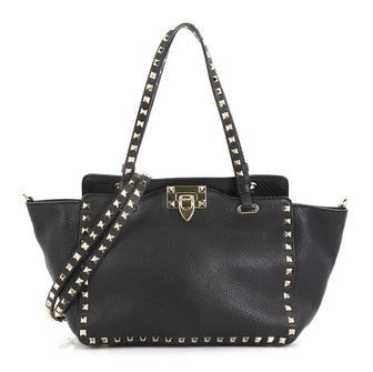Valentino Rockstud Tote Pebbled Leather Small Black 4411263