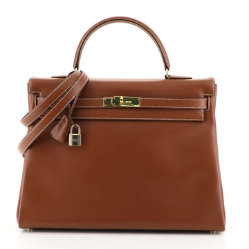 Hermes Kelly Handbag Red Box Calf with Gold Hardware 35 Red 441126