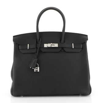 Hermes Birkin Handbag Black Togo with Palladium Hardware 35 Black 441128