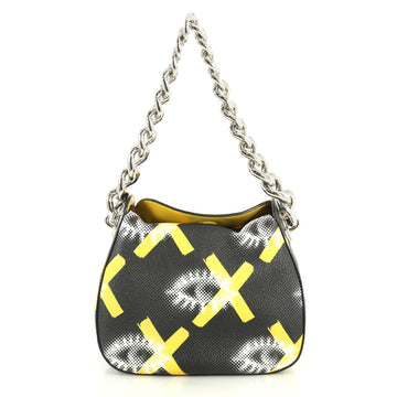 Prada Chain Shoulder Bag Printed Vitello Daino Small Black 4411296