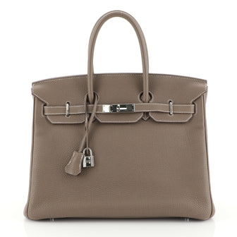 Hermes Birkin Handbag Grey Togo with Palladium Hardware 35 Neutral 441129