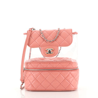Chanel Zip Around Flap Bag Quilted Crumpled Calfskin and PVC Small Pink  441175