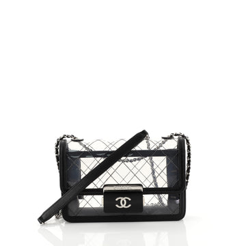 Chanel Beauty Lock Flap Bag Quilted PVC With Lambskin Mini Clear 44117...
