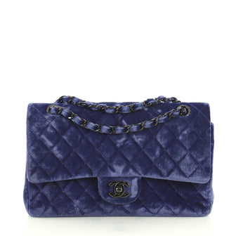 Chanel Classic Double Flap Bag Quilted Velvet Medium Blue 441202