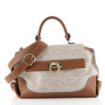 Salvatore Ferragamo Sofia Satchel Canvas and Leather Medium Brown 441231
