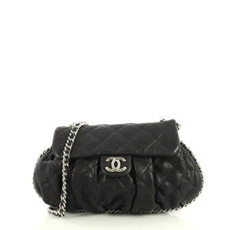 Chanel Chain Around Flap Bag Quilted Leather Medium Black 441271