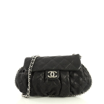 Chanel Chain Around Flap Bag Quilted Leather Medium Black 441271