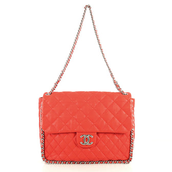 Chanel Chain Around Flap Bag Quilted Leather Maxi Red 441302