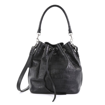 Saint Laurent Emmanuelle Bucket Bag Crocodile Embossed Leather Medium Black 441332