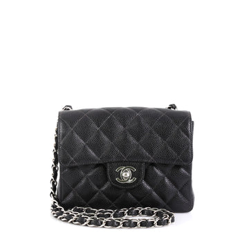 Chanel Vintage Square Classic Single Flap Bag Quilted Caviar Mini Black 441391