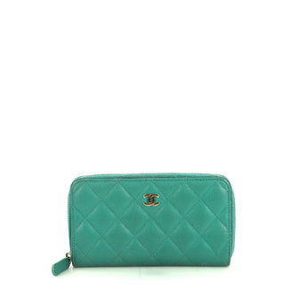 Chanel Double Zip Around Wallet Quilted Caviar Small Green 441491