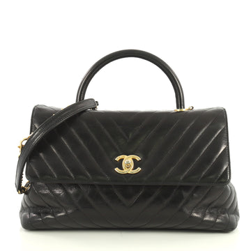 Chanel Coco Top Handle Bag Chevron Calfskin Large Black 441571