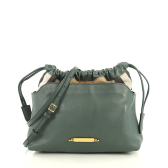 Burberry Little Crush Crossbody Bag Leather and House Check Canvas Green 441591