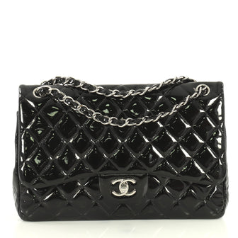 Chanel Classic Double Flap Bag Quilted Patent Jumbo Black 441611