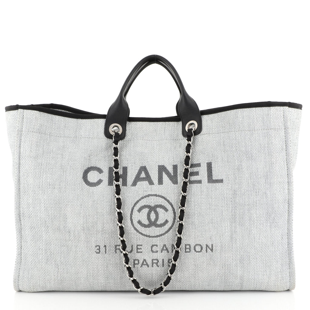 Chanel Deauville Tote Bag Large Shopping A66941 Black Leather Purse Auth New