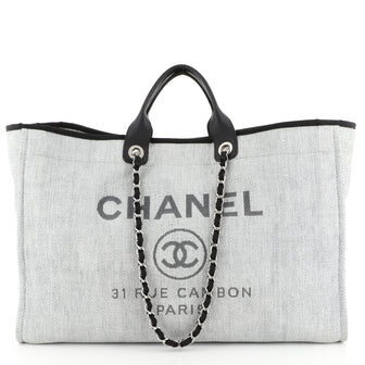 Chanel Deauville Tote Raffia XL Gray 441641