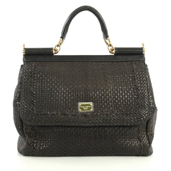 Dolce & Gabbana Miss Sicily Bag Woven Leather Large Black 441701