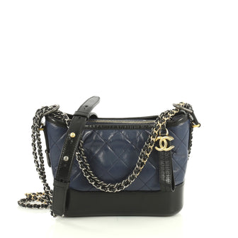 Chanel Quilted Small Gabrielle Hobo Black Aged Calfskin Mixed