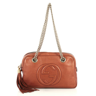 Gucci Soho Chain Zip Shoulder Bag Leather Small Orange 442022