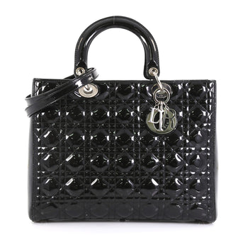 Christian Dior Lady Dior Handbag Cannage Quilt Patent Large Black 442122