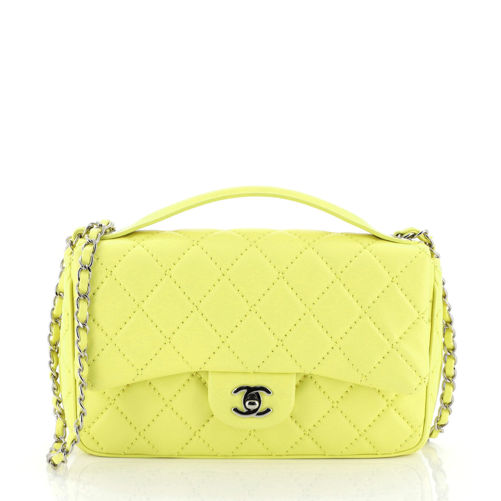 Chanel Classic Double Flap Bag Quilted Lambskin Medium Yellow 2201681