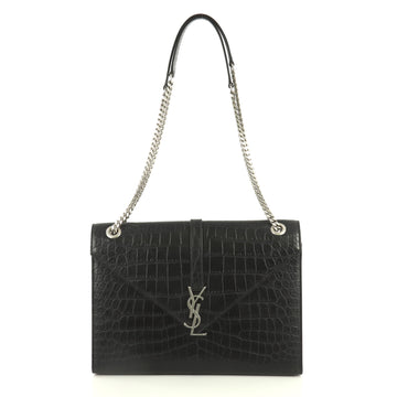 Saint Laurent Classic Monogram Envelope Satchel Crocodile Embossed Leather Large Black 442227