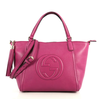 Gucci Soho Convertible Top Handle Bag Leather Medium Purple 4422301