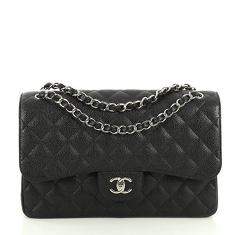 Chanel Classic Double Flap Bag Quilted Caviar Jumbo Black 442241