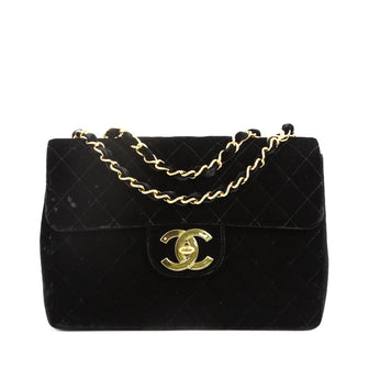 Chanel Vintage CC Chain Flap Bag Quilted Velvet Jumbo Black 4426017