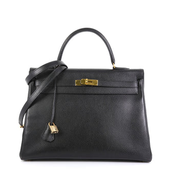 Hermes Kelly Handbag Black Ardennes with Gold Hardware 35 Black 4426018