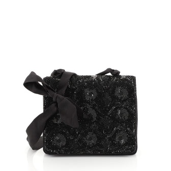 Chanel Vintage Evening Flap Bag Sequin Embellished Satin Mini Black 4426023