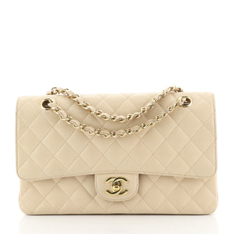 Chanel Vintage Classic Double Flap Bag Quilted Caviar Medium Neutral 4...