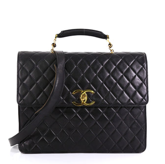 Chanel Vintage CC Convertible Briefcase Quilted Lambskin Large Black 442602
