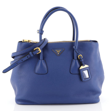 Prada Double Zip Convertible Tote Vitello Daino Large Blue 4426040