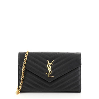 Saint Laurent Classic Monogram Wallet on Chain Matelasse Chevron Leather Medium Black 4426050