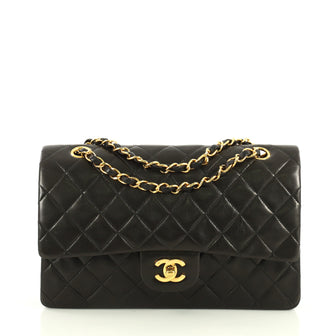 Chanel Vintage Classic Double Flap Bag Quilted Lambskin Medium Black 4...