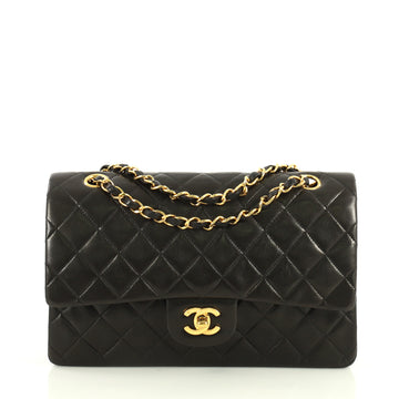 Chanel Vintage Classic Double Flap Bag Quilted Lambskin Medium Black 4...