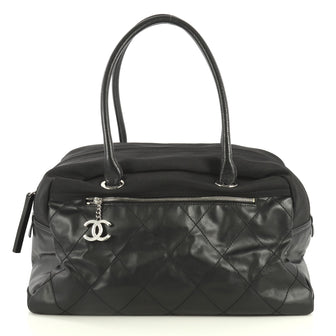 Chanel Biarritz Duffle Bag Quilted Coated Canvas Large Black 4426066